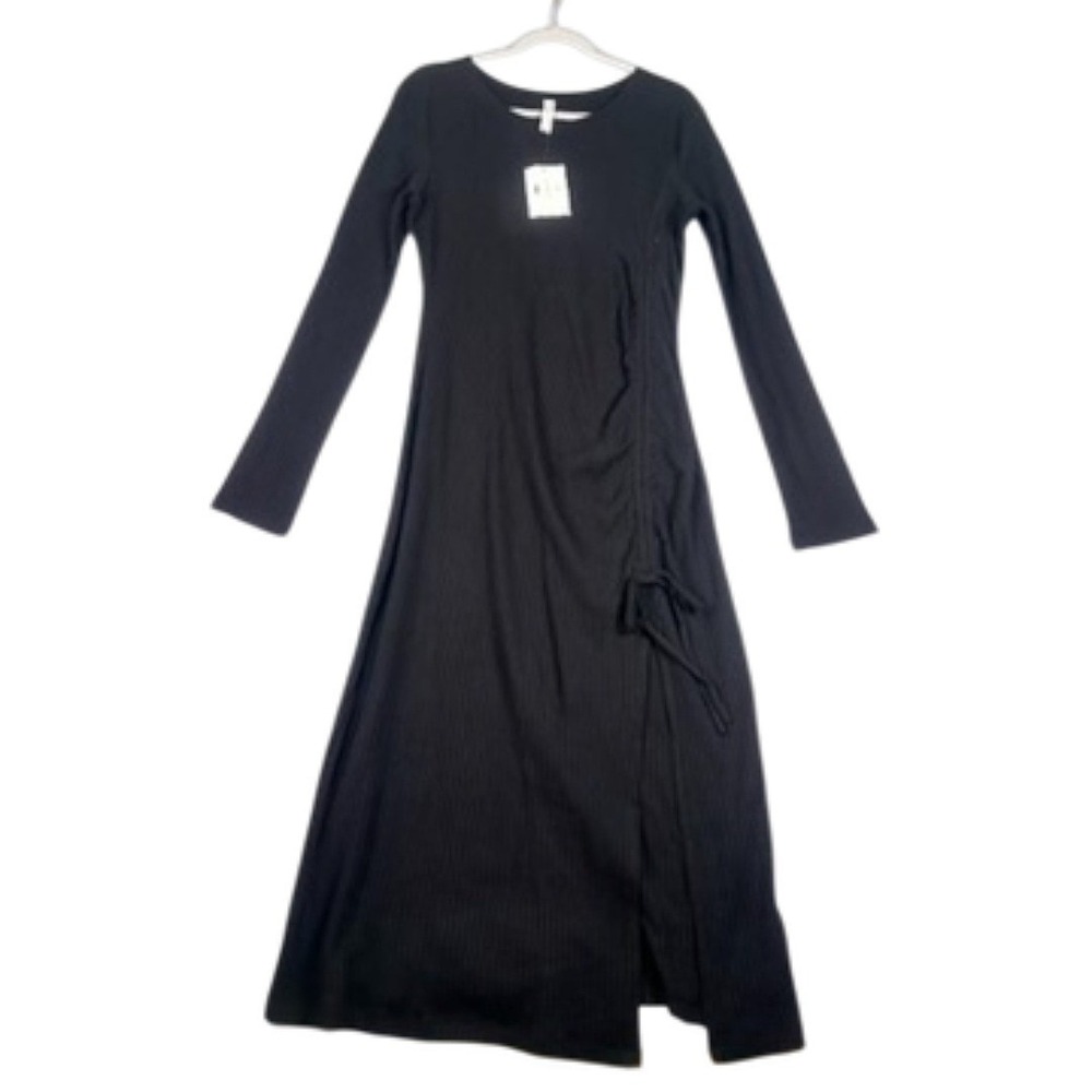 Daily Practice by Anthropologie Black Ribbed Long-Sleeve Midi Dress L – NWT - Picture 5 of 13